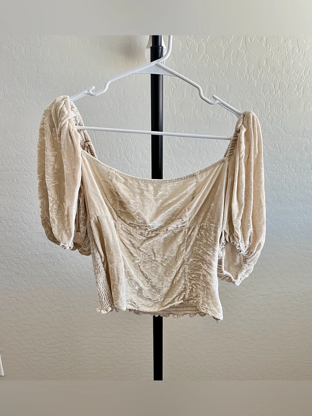 Reformation Luka Velvet Cream Puff Sleeve Blouse